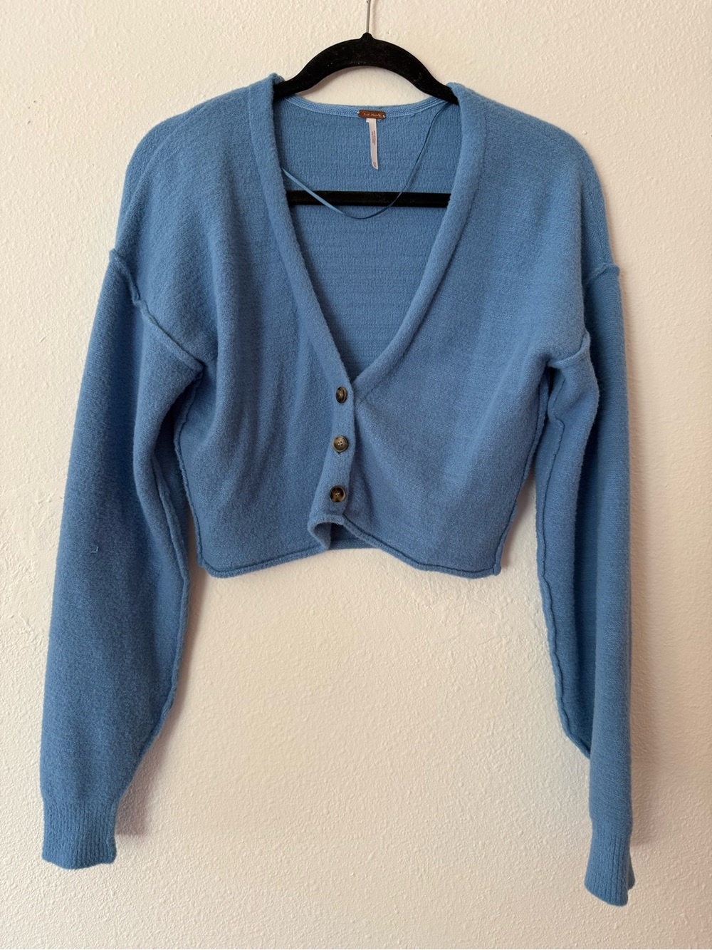 Free People Dusty Blue Cropped V-Neck Cardigan